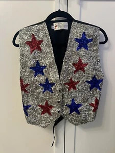 VTG JC Vest Sequins Stars USA Patriotic Election 4th of July Uncle Sam Medium - Picture 1 of 4