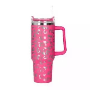 40oz Stainless Steel Insulated Tumbler Leopard Print With Straw - Picture 1 of 1