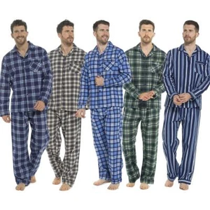 Mens 100% Brushed Cotton Flannel Check Stripe Pyjamas Pyjama Set Traditional PJs - Picture 1 of 28