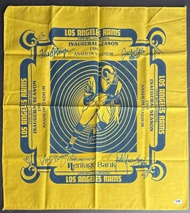 Jack Youngblood +3 Autos Signed LA Rams Flag Vintage PSA 4A36599 - Picture 1 of 2