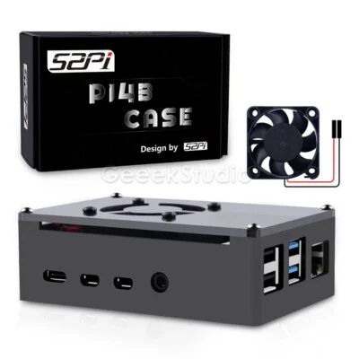 Raspberry Pi 4 Model B Aluminum Case Black Metal Enlosure with  Quiet Fan - Image 1 of 4