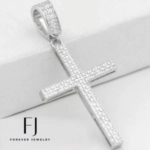 Herren Sterling Silber 925 Kreuz Brillant CZ 41mm kleiner Anhänger, Unisex + Box - Bild 1 von 3