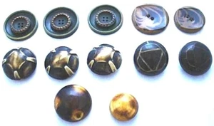 Vintage Buttons 1920S 12 Celluloid Shank and Sew Through Art Deco Green Brown - Picture 1 of 6