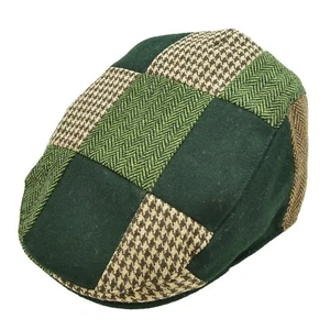 Men's Patch Herringbone Tweed Cap Gatsby Cabbie Hat Driving Flat Newsboy Green - Picture 1 of 25