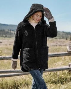 GARNET HILL Women's Andrew Marc Faux Sherpa Hooded Black Duffle Coat S NWT $220 - Picture 1 of 3