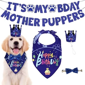Dog Birthday Hat Bandana Set Supplies Decor Dogs Pet Party Cute Banner Crown - Picture 1 of 12