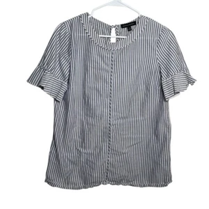 Banana Republic Blouse Women's Medium Striped Short Sleeve Ruffle Career Top - Picture 1 of 9