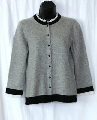 SUTTON STUDIO Grey Cashmere Cardigan w Ruffles 36 In Chest 22 In Long Sz M EXC - Image 1 of 3