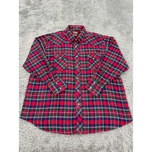 Vtg Wrangler Western Shirt Mens 2XL Big Man Red Plaid Pearl Snap Flannel 90s Y2K - Picture 1 of 8