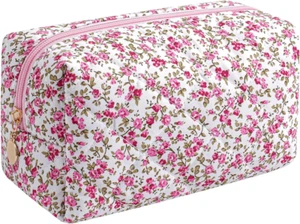 Makeup Bag Travel Cosmetic Bag for Women Girls, Zipper Make up Pouch, Floral Flo - Picture 1 of 7