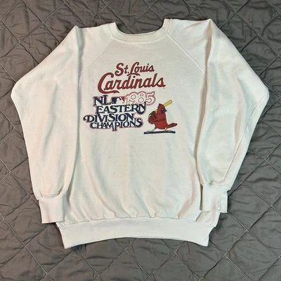 老式圣路易斯红雀队运动衫男式大号白色季后赛80年代美国职棒大联盟棒球 — 第 1/4 张图片
