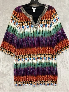 Chico’s Dress 3 XL Bright Colorful Art To Wear Hippie Artsy Maxamialist Artsy - Picture 1 of 6