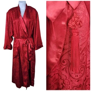 Vintage Victoria Secret 90s Red Satin Long Robe Size Small Belted Jaquard Lux - Picture 1 of 8