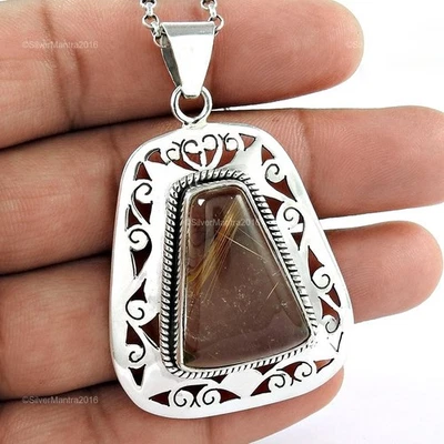 Pendente In Argento 925 Con Pietra Di Quarzo Rutilato Solar Chakra Per Figlia - Immagine 1 di 4