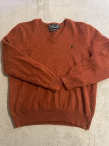 Polo Ralph Lauren 100% lana di agnello maglione scollo a V uomo XL arancione bruciato - Foto 1 di 3