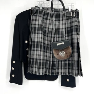 Clann Crois Kilt Suit Mens Gray Hamilton Plaid Scotland Prince Charlie Outfit - Picture 1 of 15