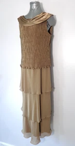 Patra Brown Tiered Beaded Maxi Evening Formal Dress Draped Neck Women's Size 14 - Picture 1 of 7