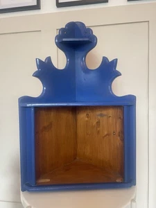 Vintage Blue Painted Corner Shelf Pine Wood Shaker Cottage Farmhouse Unit - Picture 1 of 6