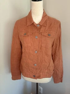 Jones New York Collection Size Medium Burnt Orange 100% Linen Button Up Jacket - Picture 1 of 7