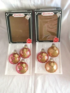 6 Vintage KMART ROSA SCHIRM GESCHNITZT ENGEL RUND GLAS WEIHNACHTSSCHMUCK BOX GERMANY - Bild 1 von 6