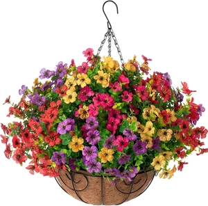 Piante finte artificiali da appendere fiori cesto per estate esterno decorazione - Foto 1 di 12