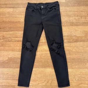 American Eagle Pantalón Jeggings Negro Desgastado tiro Bajo Talla 8 B37 - Imagen 1 de 5