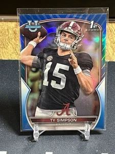 2022 Bowman U University Chrome Blue Refractor #/199 Ty Simpson #80 1st Alabama - Bild 1 von 2