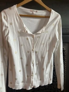 Bonpoint Girls Button Up Cardigan 100% Cotton White Gold Polka Dots Fits Adult S - Picture 1 of 2
