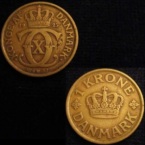 * Gutse * Danimarca, Christian X, 1 Corona 1925 (H) Hcn ; GJ, MBC + - Picture 1 of 1