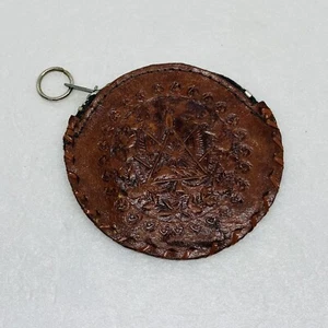 Vintage 1970s El Salvador Leather Coin Pouch Baggy Embossed Pyramid Sun Art 23 - Picture 1 of 9
