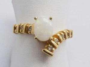 ANILLO ORO AMARILLO 14K DIAMANTES Y ÓPALO, TALLA 5,5 - Imagen 1 de 8