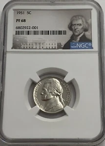 1951 NGC PF68 PROOF THOMAS JEFFERSON NICKEL 5C GREAT EYE APPEAL PORTRAIT LBL 001 - Picture 1 of 3