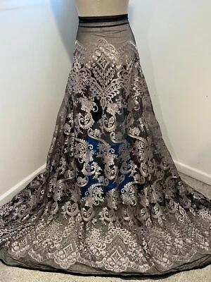 ROSE BLACK Embroidery Lace Fabric 50” Width Sold By The Yard - Image 1 of 4