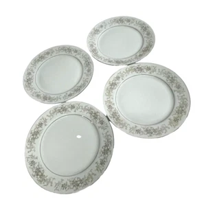 Camelot China Carrousel 1315 Japan Set of 4 Dinner Plates White Gray Floral EUC - Picture 1 of 8