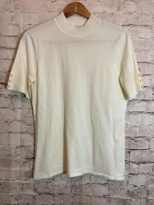 Suéter Lana Lee Mujer Mediano Crema Manga Corta Santana Tejido Botón Detalle Foto 1 de 4