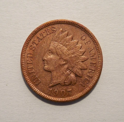 1907 - Indian Head Cent - Indian Head Penny - 1¢ - Struck Thru on Obverse Side Cover