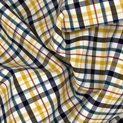 Tela camisera de algodón a cuadros amarillo marino rojo | Cuadros preppy 45" de ancho Foto 1 de 4