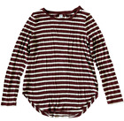 Old Navy Women's M Long Sleeve Knit Tunic Sweater Shirt Maroon & White Striped