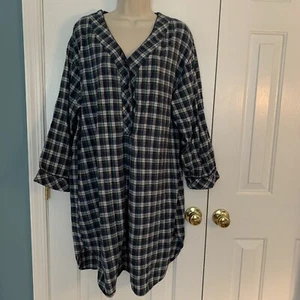 Women's Vintage Bold Spirit 90s Long Sleeve Blue Flannel Plaid Night Shirt L - Picture 1 of 11