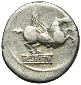 Repubblica Romana Q. Tizio AR Denario (90 a.C.), Pegaso - Foto 1 di 6