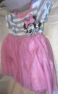 Girls 18 Months Disney Jr Minnie Mouse Dress Blue & White Stripped Top Pink Tutu - Picture 1 of 3