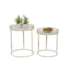 Willow & Silk Metal Round Side/Coffee Table/Home Decor/Furniture 2pc 42/47cm - Picture 1 of 4