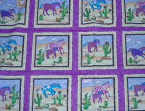 Fantasy pony  pretty purple ponies blocks Blank fabric - Picture 1 of 1