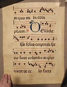 Authentic medieval vellum antiphonal leaf, huge size, very rare, year 1350, # 1 - Picture 1 of 8