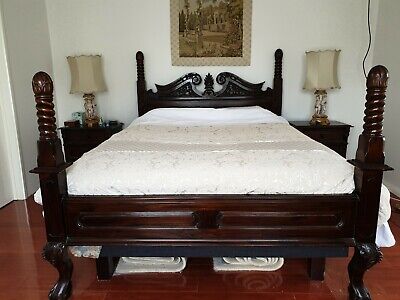 Victorian 5 Pce Queen Bed Suite, Barley Twist  Mahogany, Large Tall Boy Bedsides • 1,790$