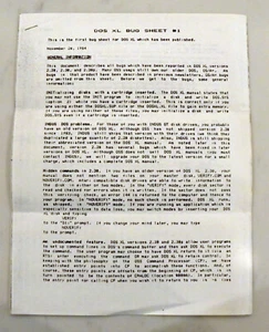ATARI BASIC XL OSS Bug Sheet #1 400/800/1200XL/800XL/1400XL/130XE/810/820/Action - Picture 1 of 2
