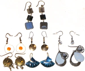 Lot Of 7 Earrings Dangle Gold Plated Fan Asian Round Hook Egg Rhinestones Womens - Picture 1 of 24