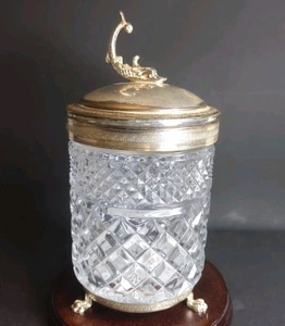 Mid Century Italian Crytal Silver Plate Koi/Fish/Dolphin Boudoir Lidded Jar - Bild 1 von 24