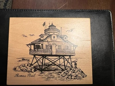 Sello de goma montado en madera PSX Thomas Point Shoal Lighthouse Chesapeake Bay K2778 Foto 1 de 2