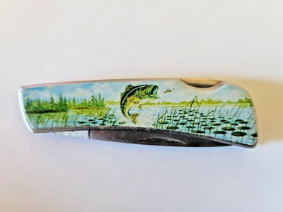Vintage Vanadium Stainless Japan Folding Pocket Knife – Bass Fish Art Handle, 6” - Image 1 of 4